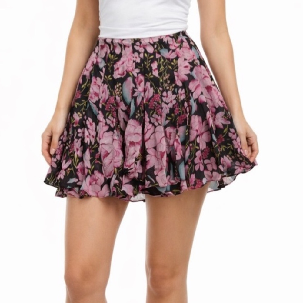 ICE Floral Pleated Skirt Black Pink Size‎ 6